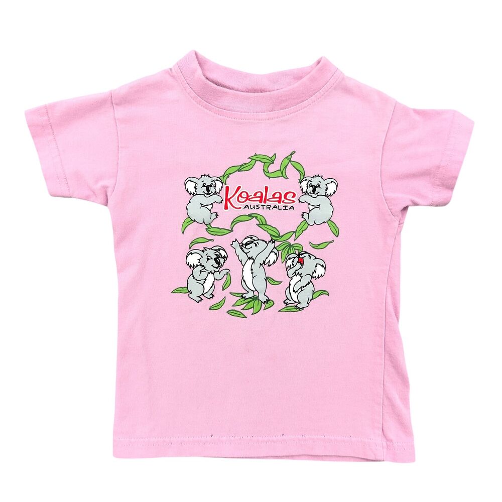 Around‎ Australia Vintage Pink Koalas Australia Print Graphic Tee T-Shirt Size 4